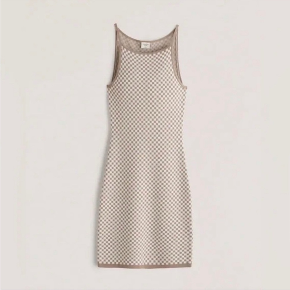A&F High Neck Checkered Fitted Mini Dress NWOT